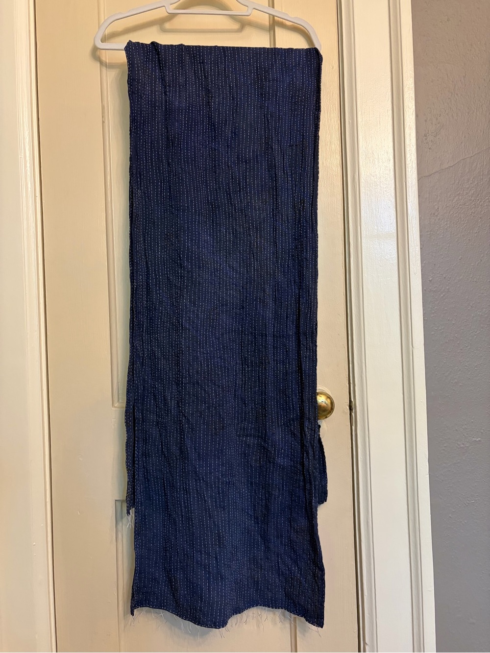 Blue scarf with white kantha stitching